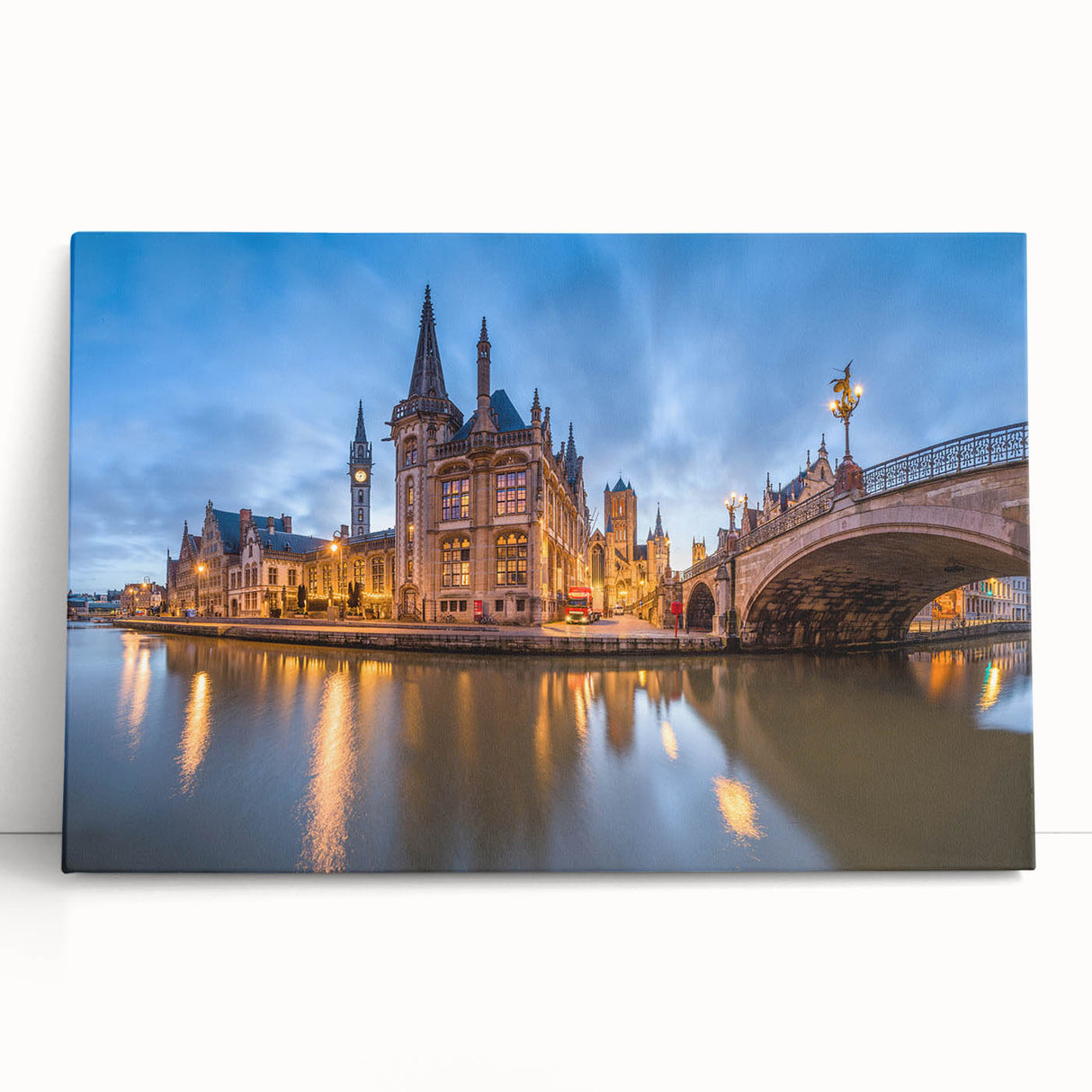 Large black and white stretched canvas of a European cityscape, ideal for kitchen wall art.