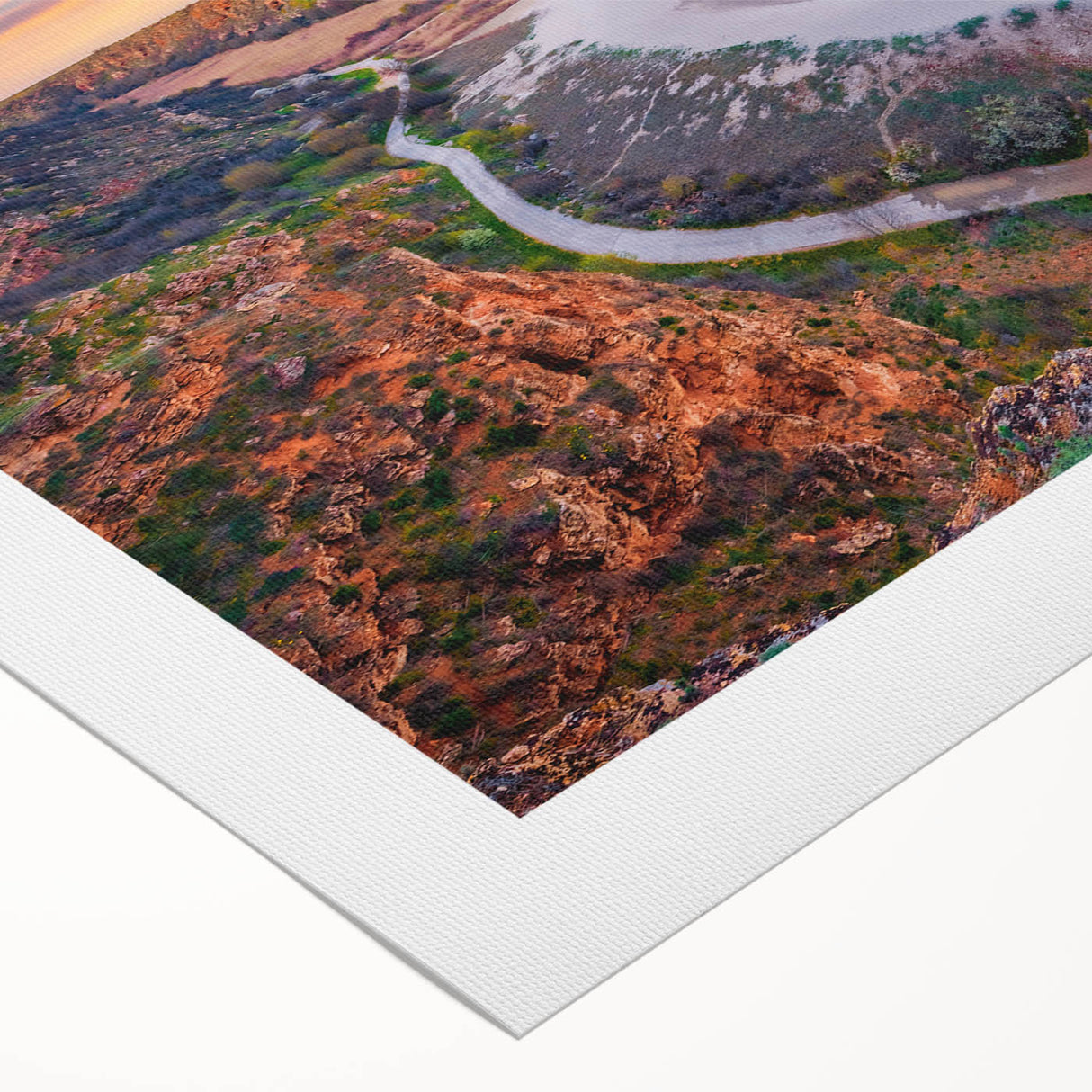 Art deco poster of a European Bulgarian scenery in muted earth tones on rolled canvas, suitable for dining room decor.