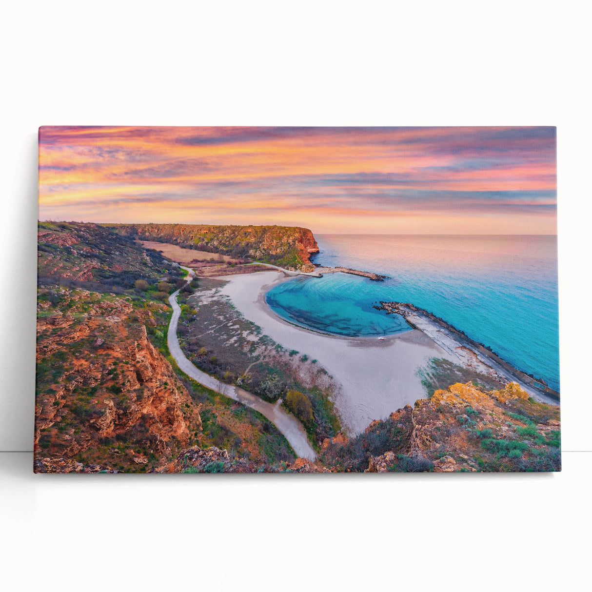 Large black and white wall art of a European scenery on stretched canvas, ideal for kitchen art.