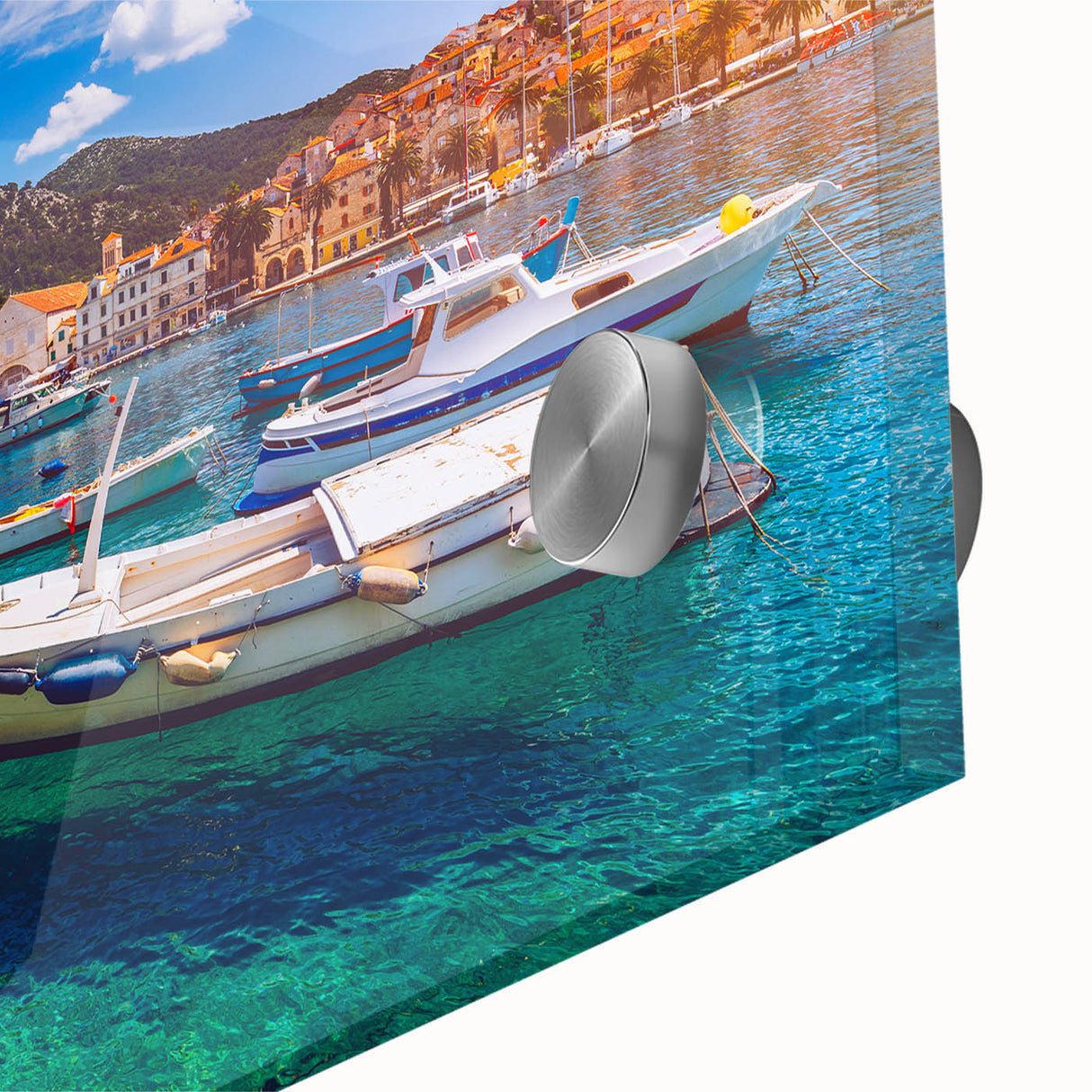 Large abstract wall art featuring a Croatian landscape in muted earth tones on acrylic glass, ideal for dining room decor.