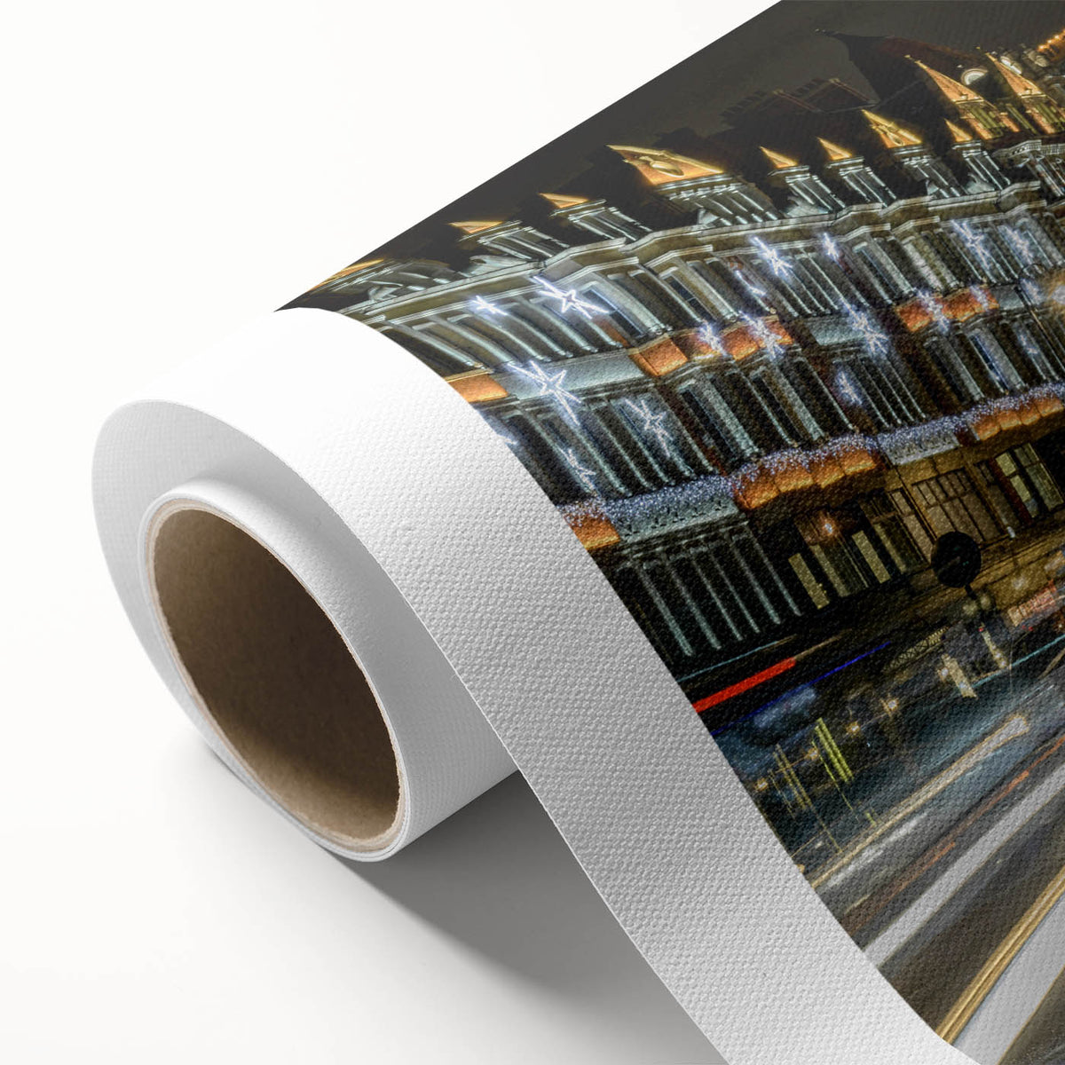 Art deco poster of London scenery on rolled canvas, featuring pastel shades, ideal for nursery wall art.