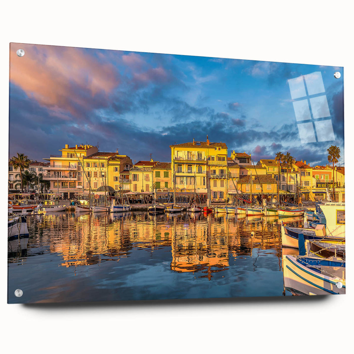 Large abstract wall art depicting a serene French landscape in muted earth tones on acrylic glass.