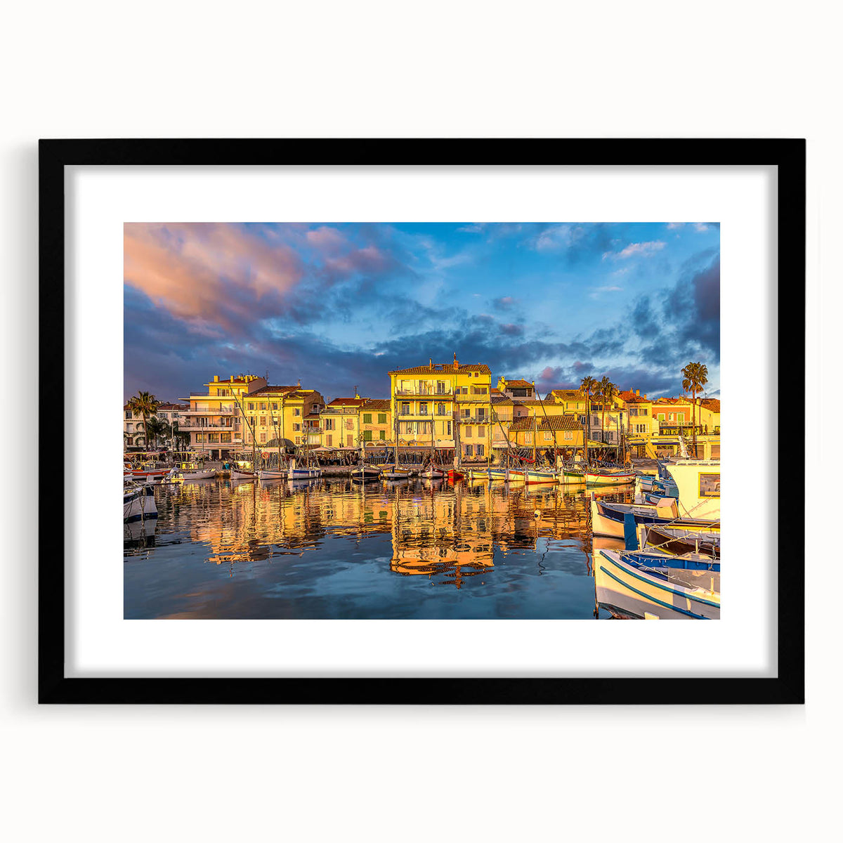 Extra large wall art depicting a vibrant abstract representation of Southern France, in a black frame.