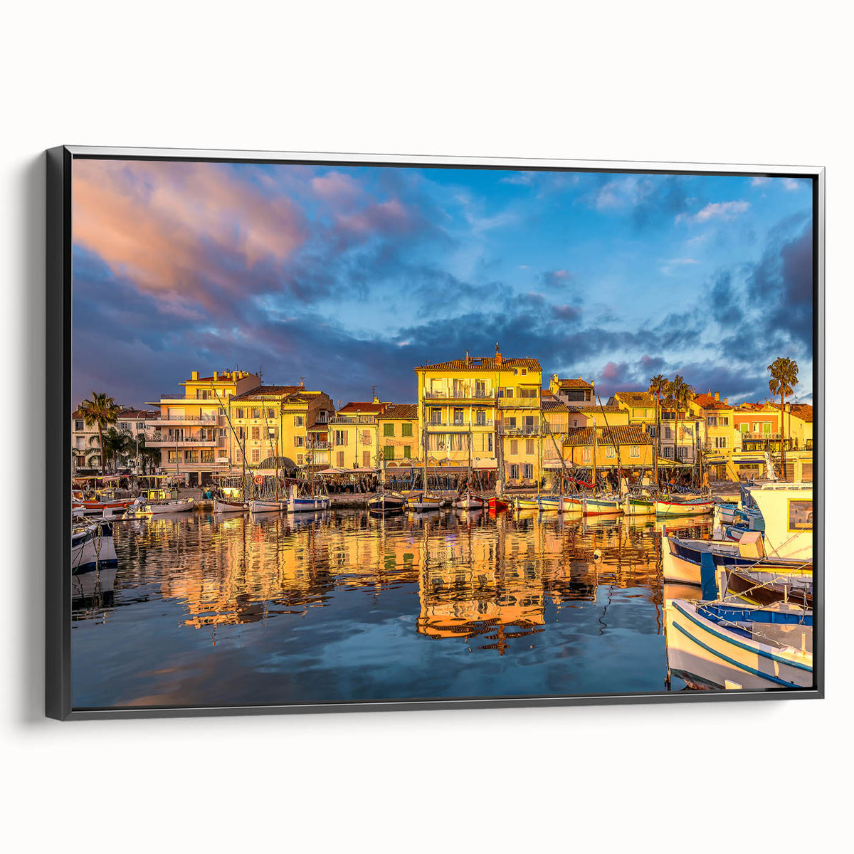 Black and white vintage poster art of a South France landscape on framed canvas, suitable for bedroom decor.