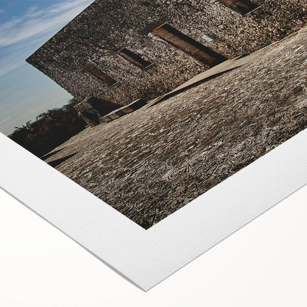 Art deco poster of Quintana Roo scenery in muted blue and green tones on rolled canvas, suitable for dining room wall art.