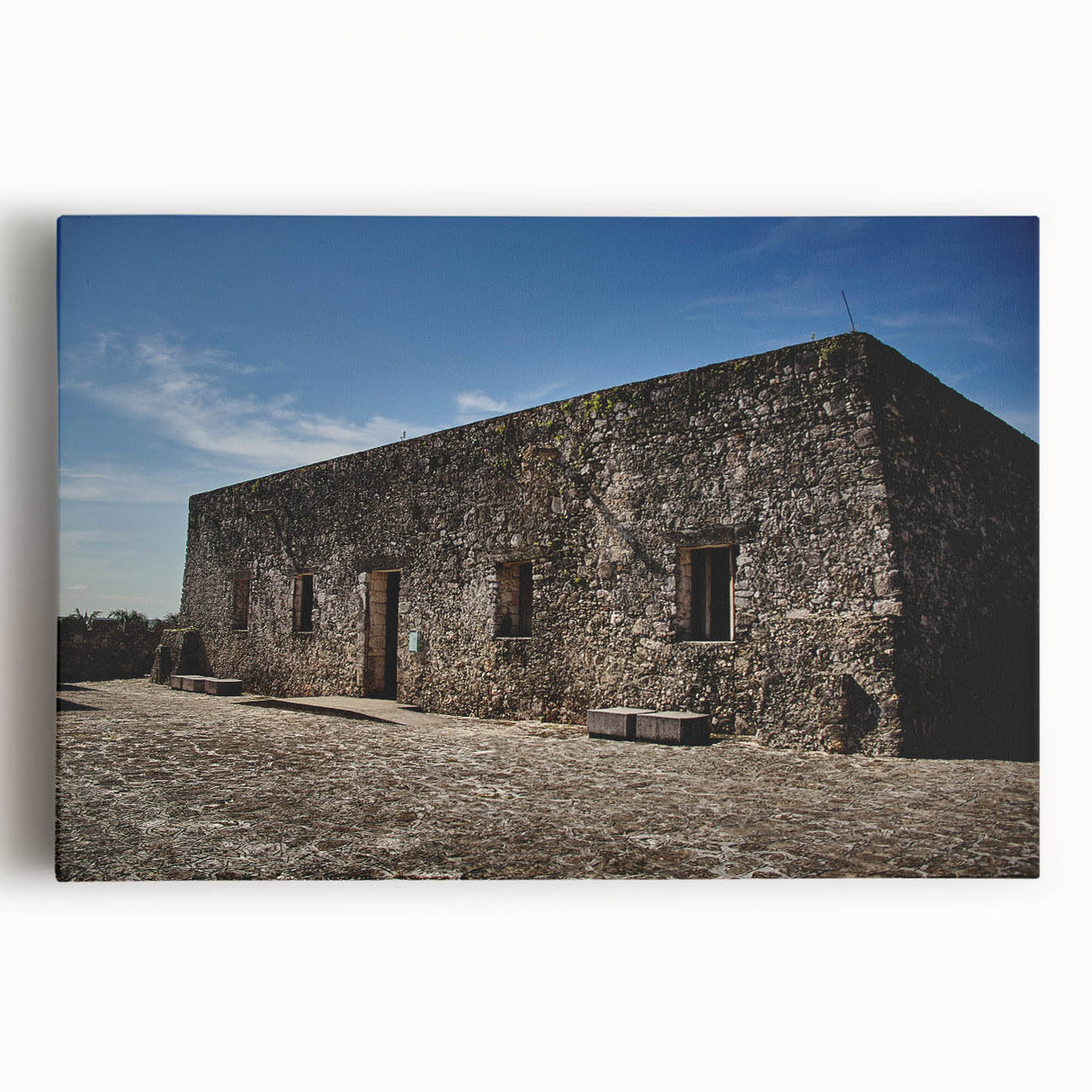 Black and white stretched canvas featuring a serene Quintana Roo landscape, ideal for kitchen wall art.