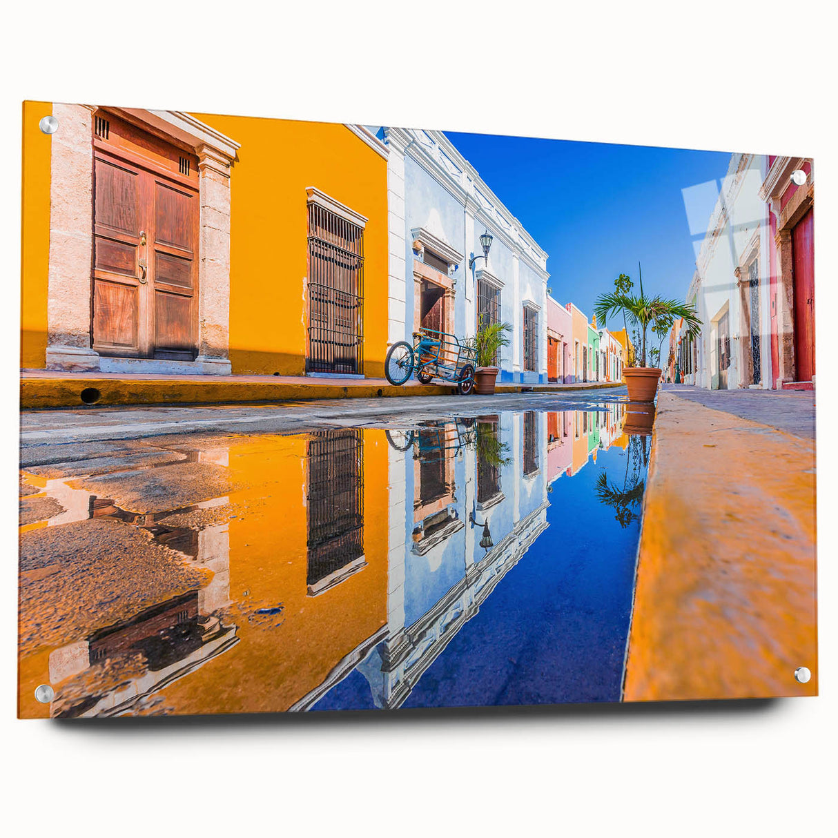 Acrylic print of Yucatan scenery with rich green and blue tones, suitable for bedroom or dining room decor.