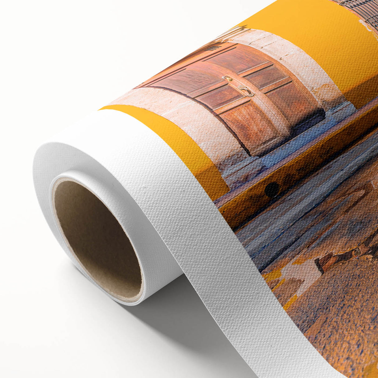 Art deco poster of Yucatan scenery on rolled canvas, featuring pastel shades, ideal for nursery wall art.