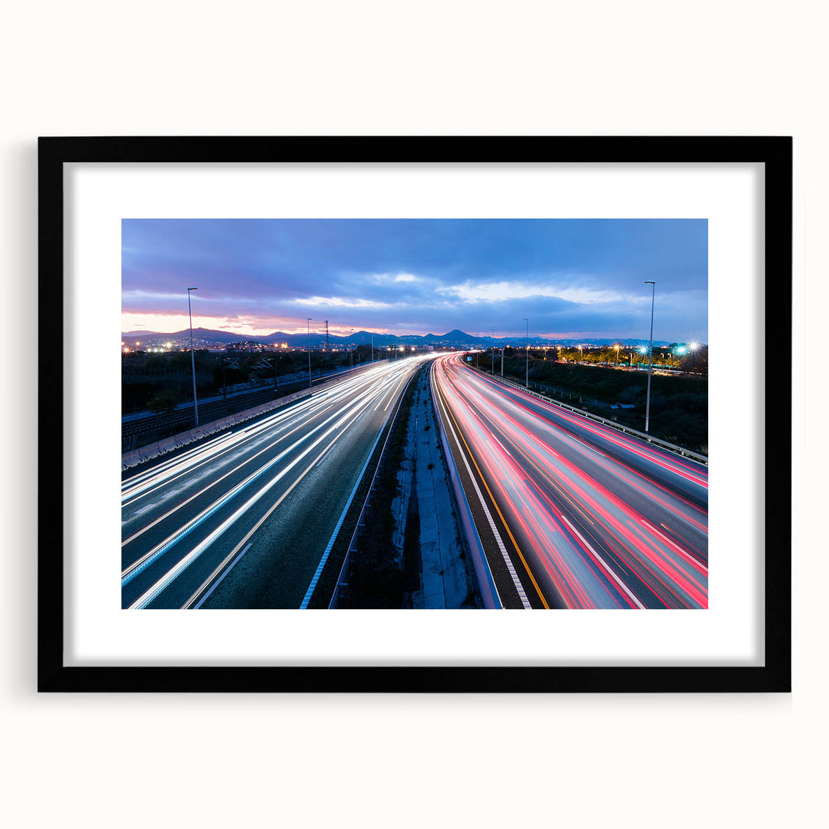 Abstract art print featuring vibrant colors and textured patterns on an extra large canvas, framed in black.