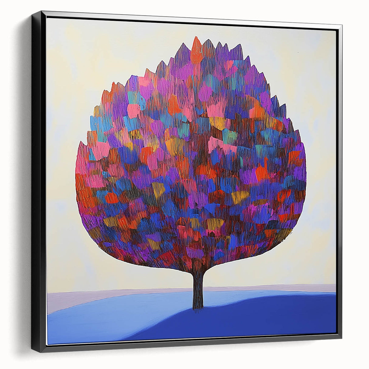 Framed black side view of an abstract floral canvas art piece showcasing vibrant colors and intricate patterns, ideal for modern home decor and aesthetic enhancement.