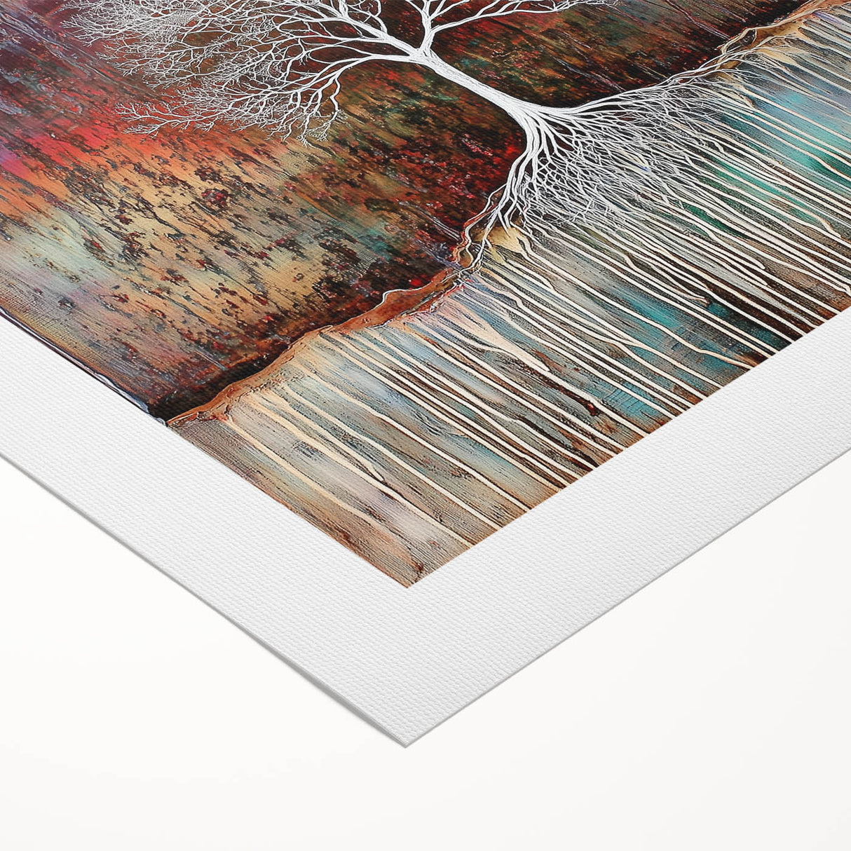 Abstract floral design on rolled canvas showcasing vibrant colors and intricate patterns, ideal for modern home decor. Packaged securely in a durable cardboard tube for safe transport.