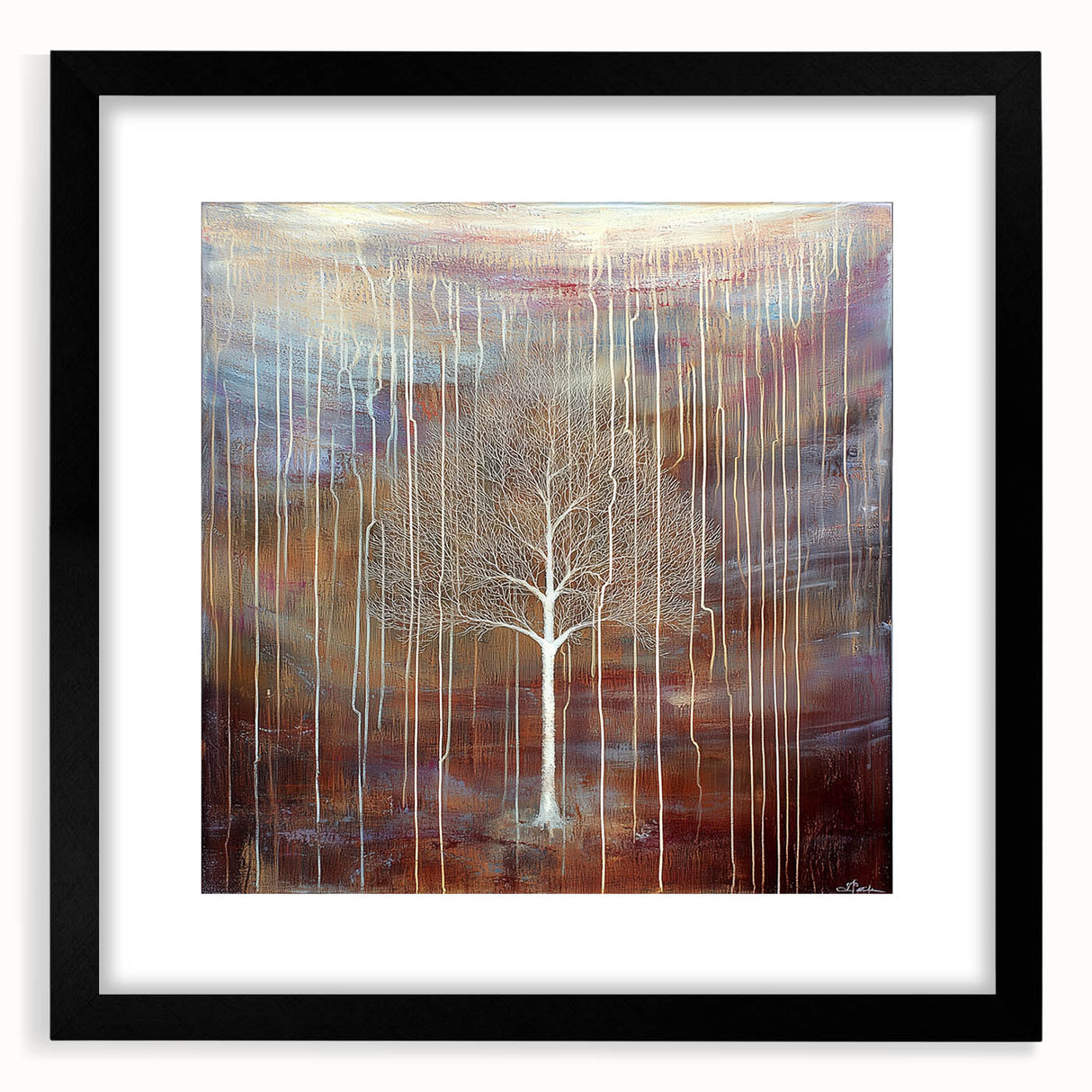 Elegant black-framed abstract floral artwork with a mat, showcasing vibrant colors and intricate designs, ideal for enhancing modern decor in any room.