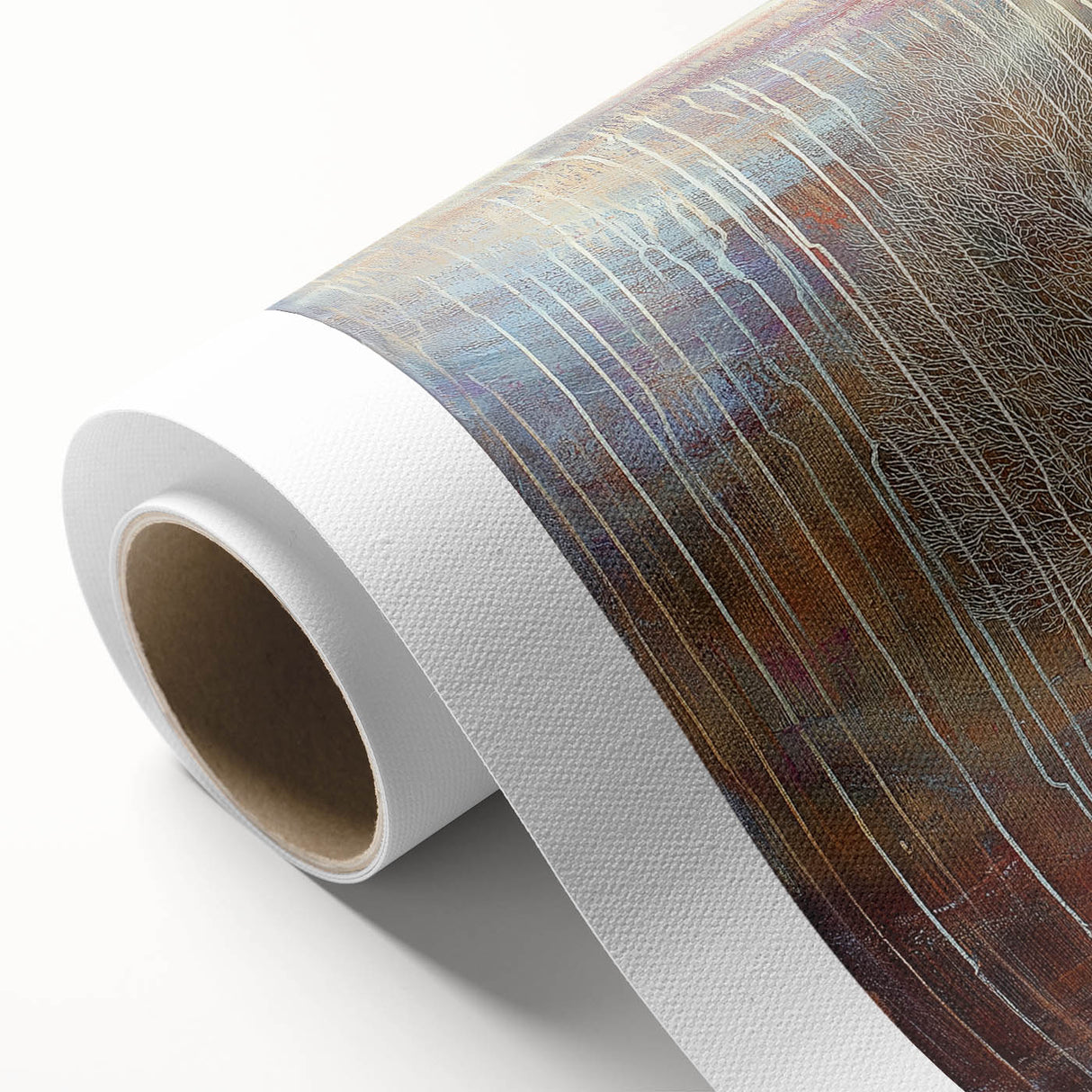 Abstract floral design on a rolled canvas, showcasing vibrant colors and intricate patterns, ideal for home decor or artistic displays, packaged securely in a tube.