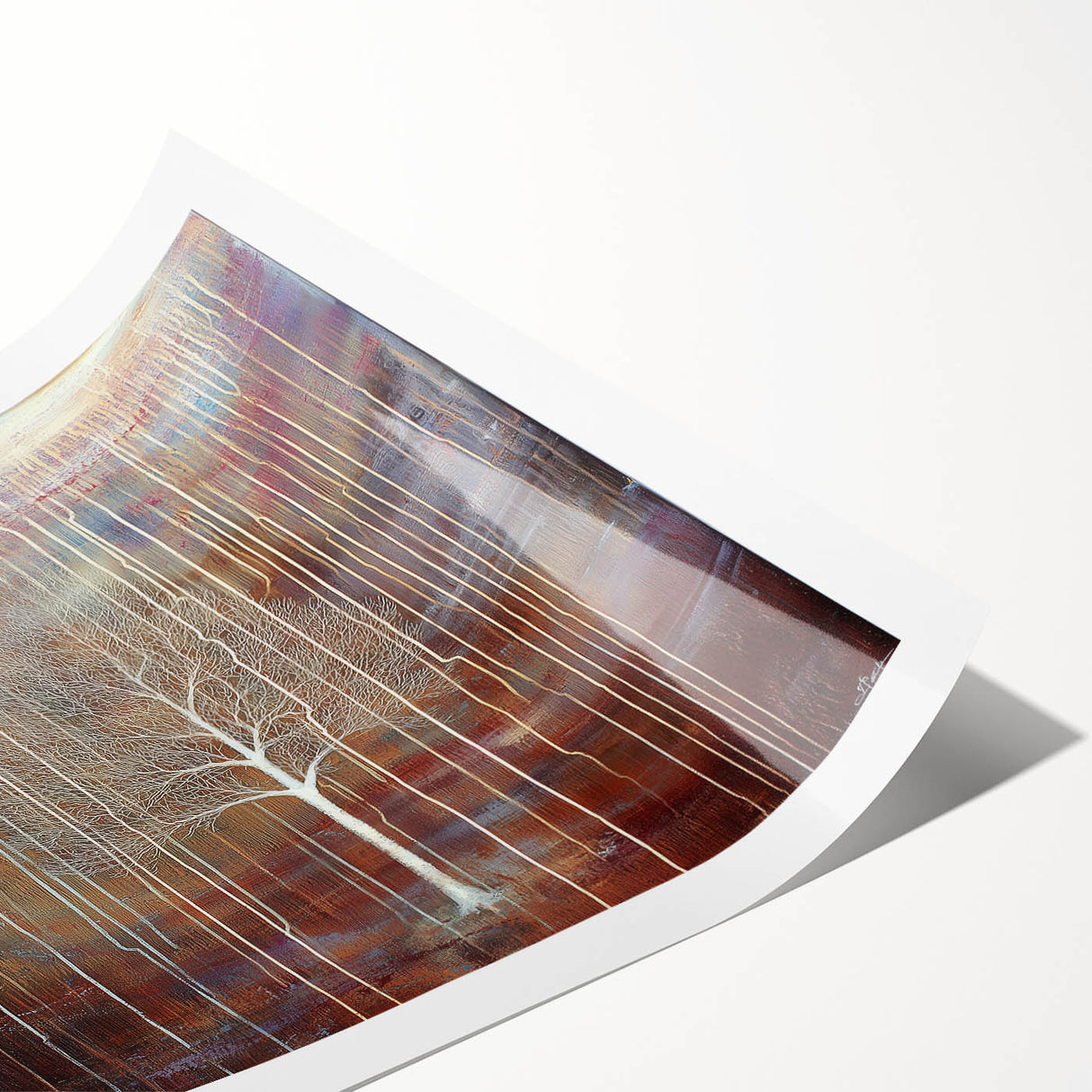 Abstract floral rolled print on canvas showcasing vibrant colors and intricate designs, elegantly packaged in a protective cardboard tube for art enthusiasts.