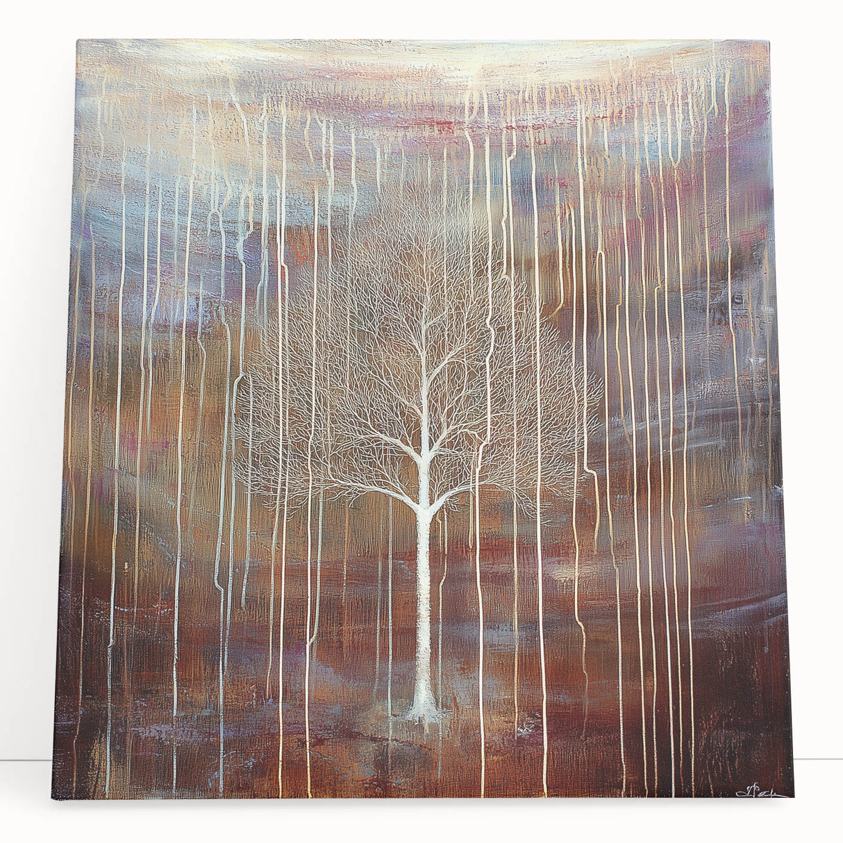 Abstract floral canvas art featuring vibrant colors and intricate patterns, elegantly leaning against a wall, perfect for modern home decor. Ideal for accentuating living spaces with a touch of artistic flair.