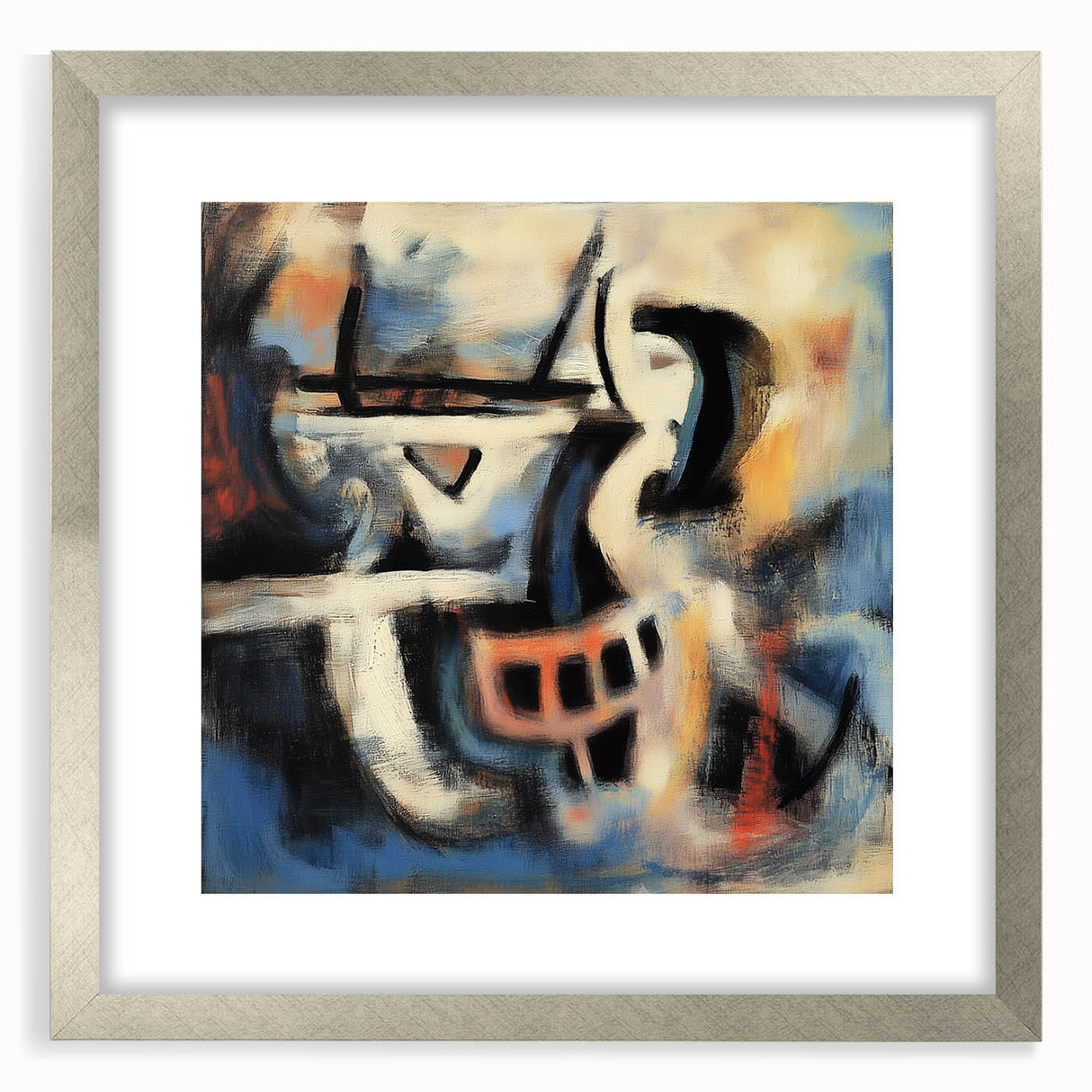 Abstract splatter art frame in silver, showcasing vibrant colors and a modern design, ideal for contemporary home decor. The piece features a matte finish that enhances its artistic appeal, perfect for adding a touch of creativity to any room.