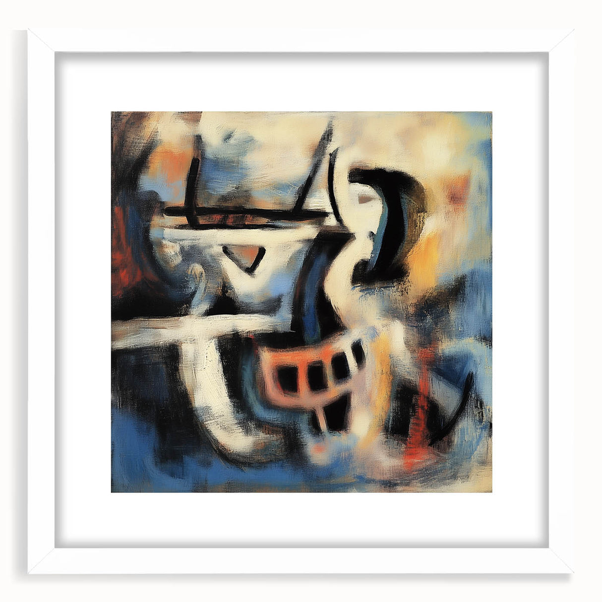 Abstract splatter art frame with a white mat, showcasing a modern design in vibrant colors. Ideal for contemporary home decor, adding a splash of creativity.