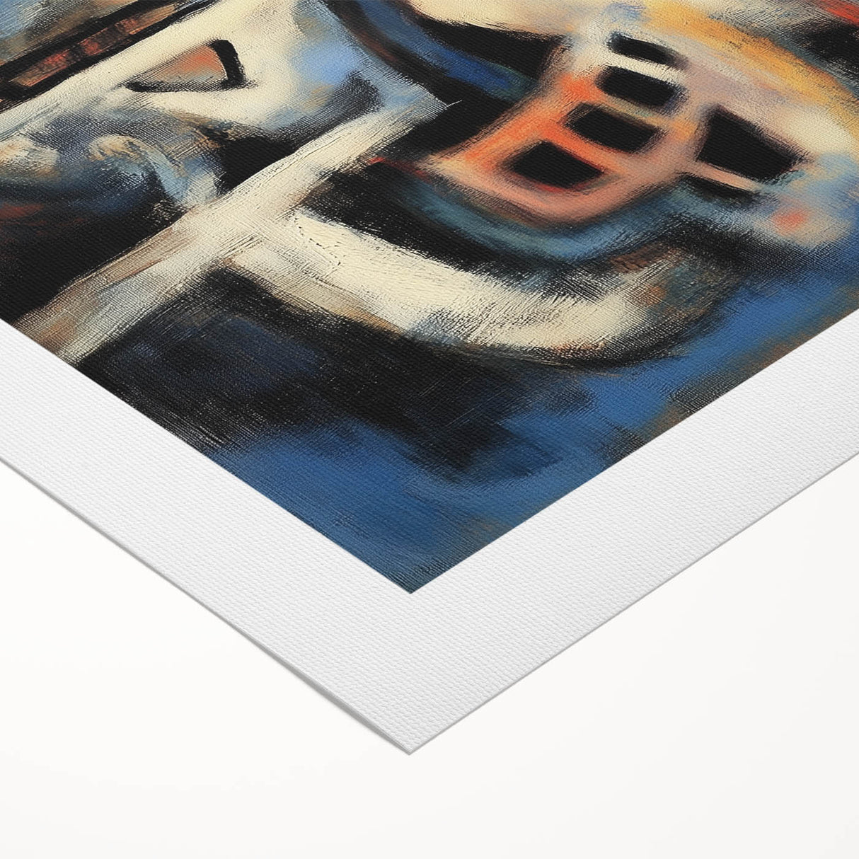 Abstract canvas art print showcasing vibrant splatters in blue, orange, and yellow hues, ideal for modern home decor. Perfect for adding a splash of color and creativity to any room.