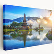 Large art depicting a serene Indonesian landscape on stretched canvas, with lush green tones, ideal for kitchen wall art.