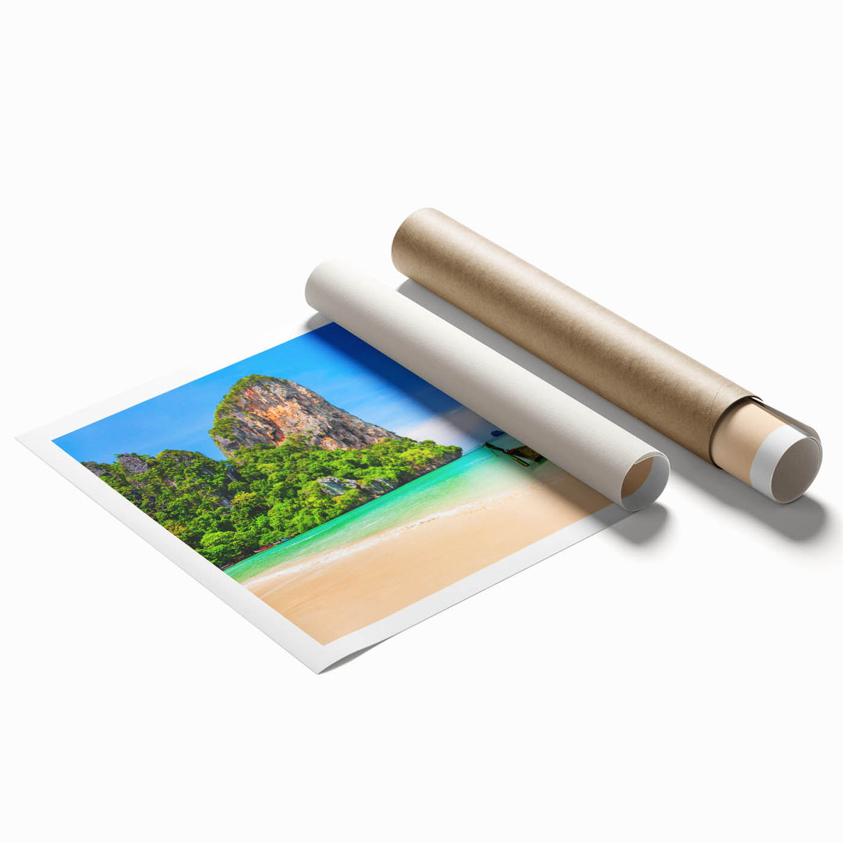 Extra large rolled print of a serene Thai landscape with lush florals in soft colors, ideal for classy bathroom wall art.