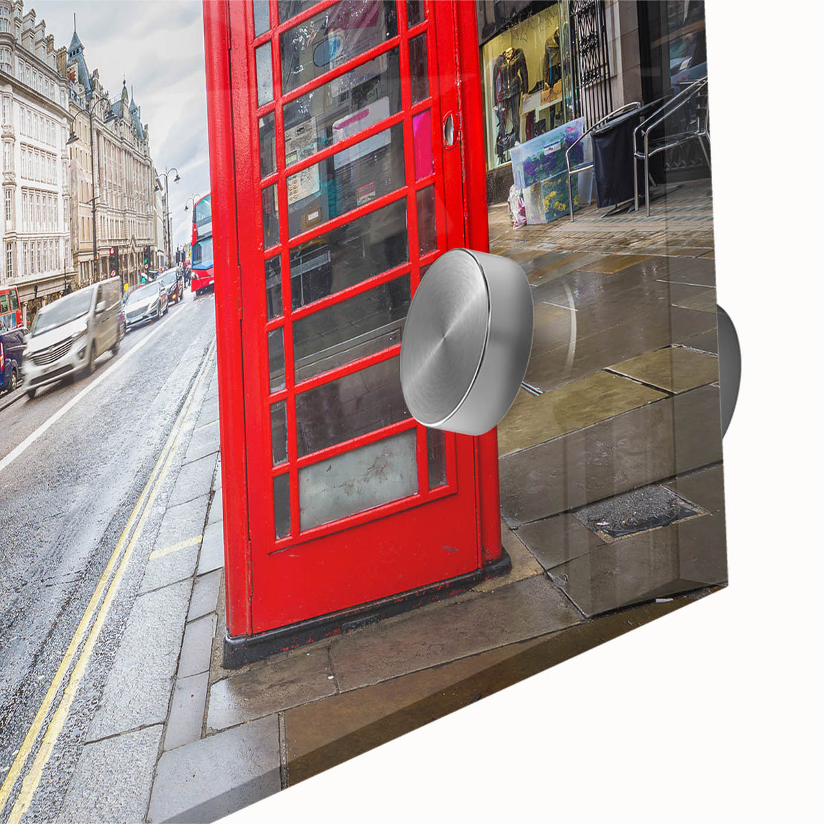 Large abstract depiction of London on acrylic glass in mid-century modernist style, ideal for dining room art.
