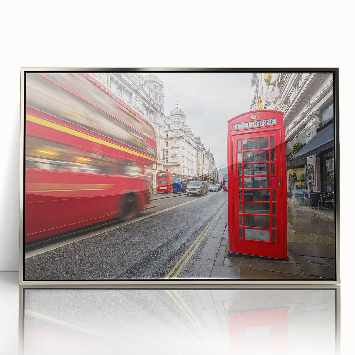 Large art print of London scenery in muted colors on a framed acrylic, ideal for modern art wall decor.
