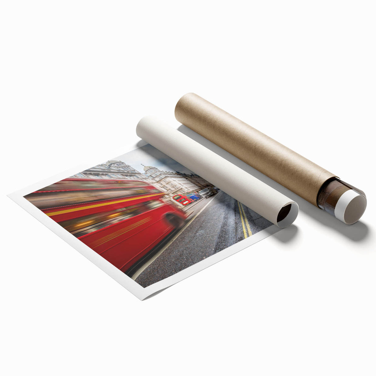 Extra large rolled print of a London scenery with vibrant floral accents, ideal for classy bathroom wall art.