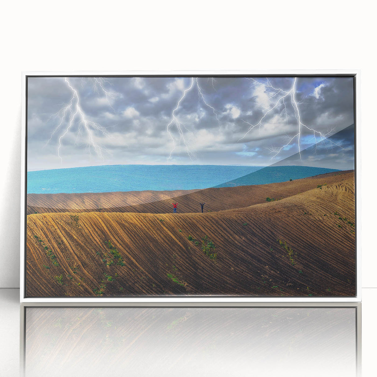 Art deco poster of European scenery, in muted pastel shades on white-framed acrylic, suitable for modern art wall decor.