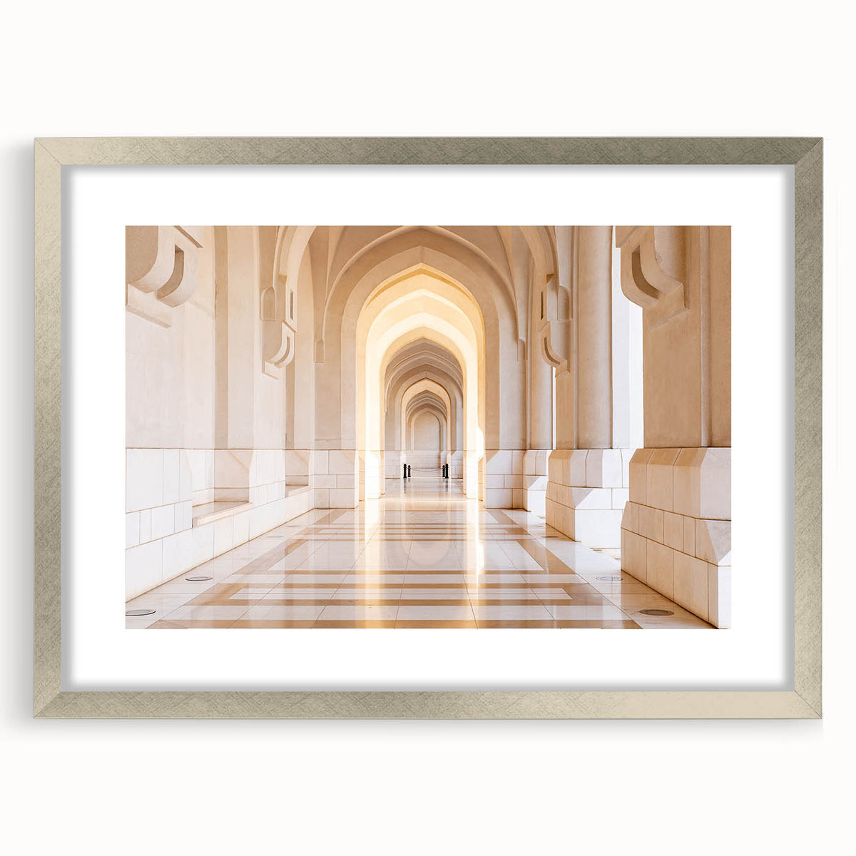Textured abstract art print of Oman scenery in muted earth tones on a framed canvas, suitable for bedroom decor.