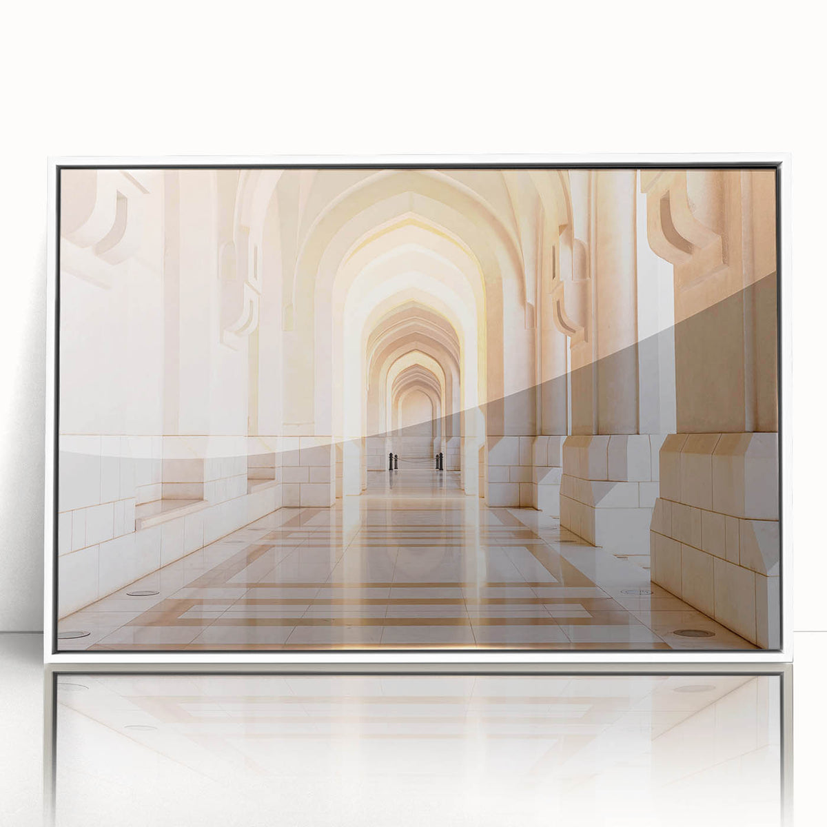 Framed acrylic print of an Omani landscape in muted earth tones, ideal for modern art wall decor.