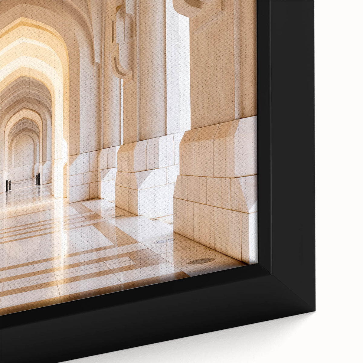 Extra large black wall art of a Middle Eastern Oman scenery on framed canvas, featuring textured, colorful art.