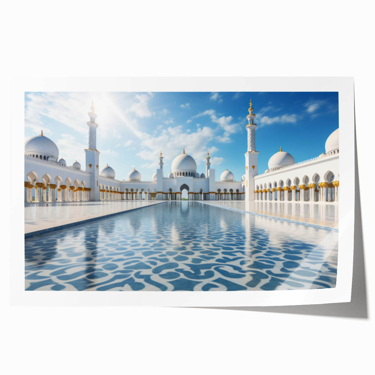 Extra large rolled print of Abu Dhabi skyline with muted earth tones, ideal for art wall dining room.
