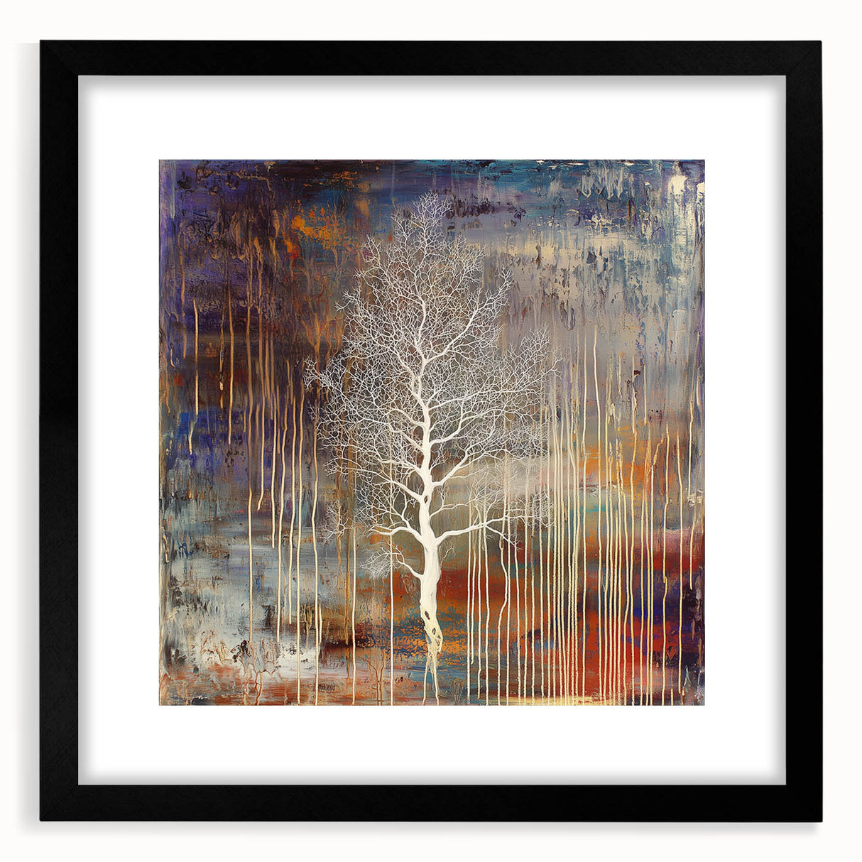 Abstract floral design framed in sleek black, showcasing vibrant colors and intricate patterns, perfect for modern home decor or art enthusiasts.