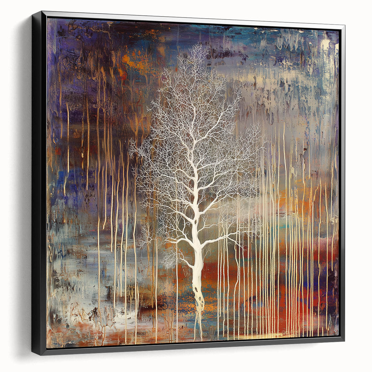 Framed abstract floral canvas artwork showcasing a black side view, featuring vibrant colors and intricate patterns, perfect for modern home decor. Ideal for adding a stylish touch to living spaces or offices.