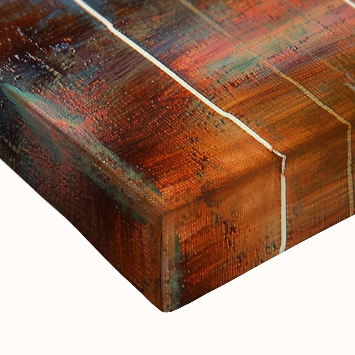 Close-up of an abstract floral design on stretched canvas, showcasing vibrant colors and intricate details, perfect for modern home decor accents.