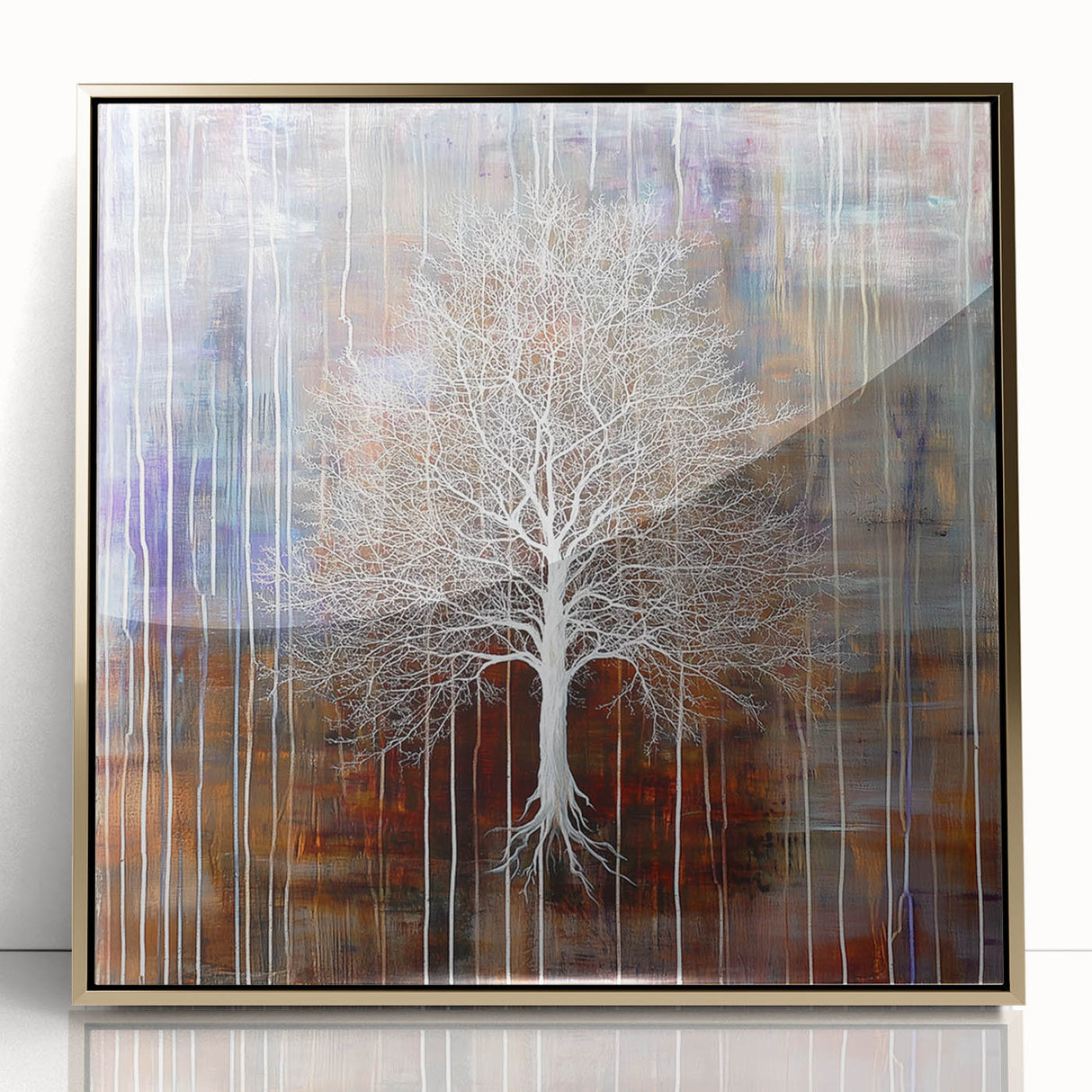 Framed acrylic artwork showcasing vibrant abstract florals in bold gold tones, perfect for modern home decor. Ideal for adding elegance to any living space.