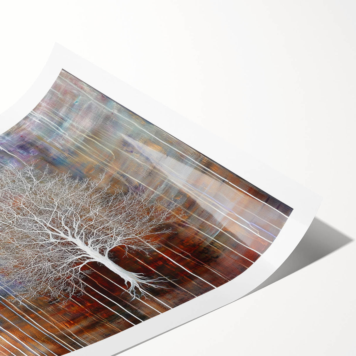 Vibrant abstract floral design rolled print showcasing colorful blossoms in shades of pink, blue, and yellow, perfect for home decor or art enthusiasts.