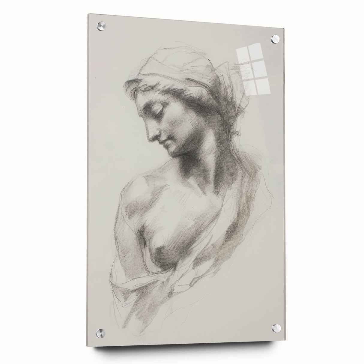 Abstract figurative acrylic art piece displayed in a side view, showcasing vibrant colors and intricate pin details, ideal for modern interior decor.