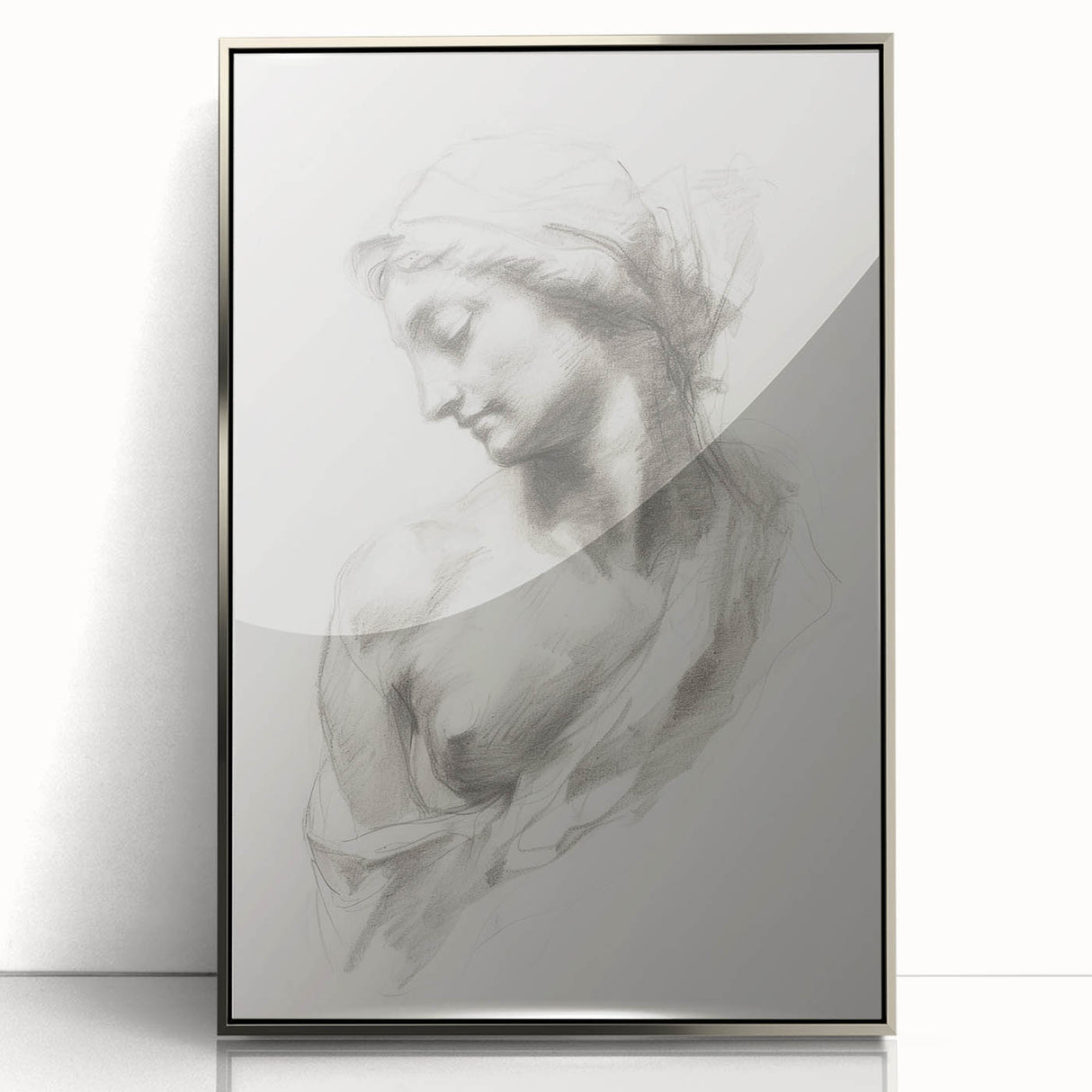Framed abstract figurative artwork featuring silver accents, showcasing a dynamic interplay of shapes and colors, ideal for modern home decor or gallery display.