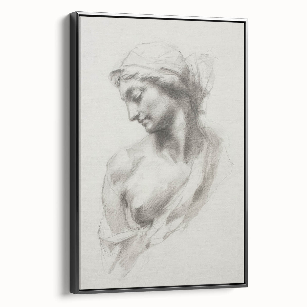 Framed abstract figurative canvas artwork showcasing bold black and white designs, displayed in a sleek frame, perfect for modern home decor accents.
