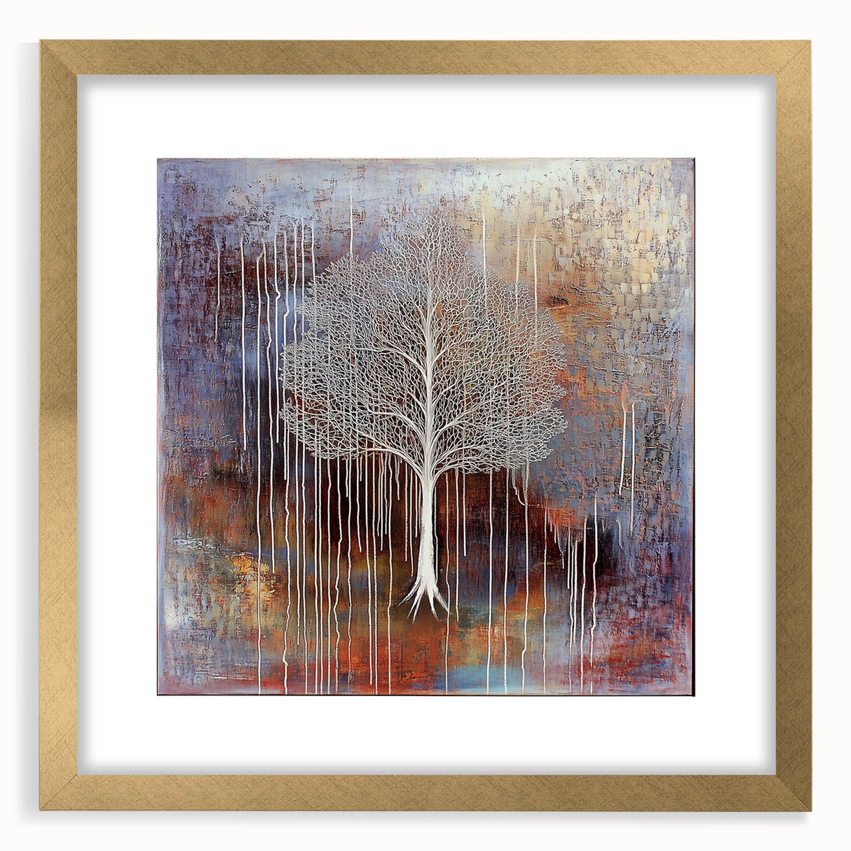 Abstract floral frame art featuring vibrant gold accents and a textured mat, designed for modern home decor, enhancing elegance and sophistication.