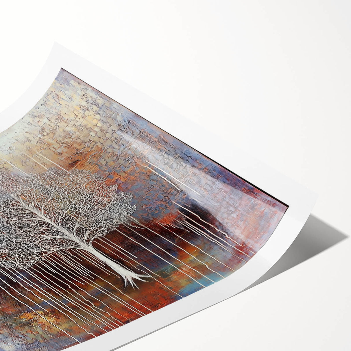 Abstract floral rolled print showcasing vibrant colors and intricate designs, elegantly packaged in a protective cardboard tube for art enthusiasts and home decor lovers.