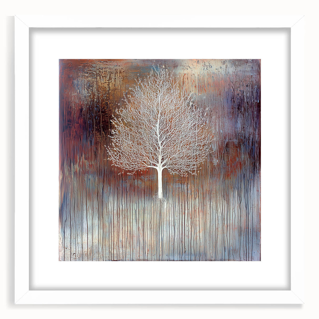 Abstract floral frame artwork in a white mat, showcasing vibrant colors and intricate patterns, ideal for home decor or gallery display, enhancing any interior space.