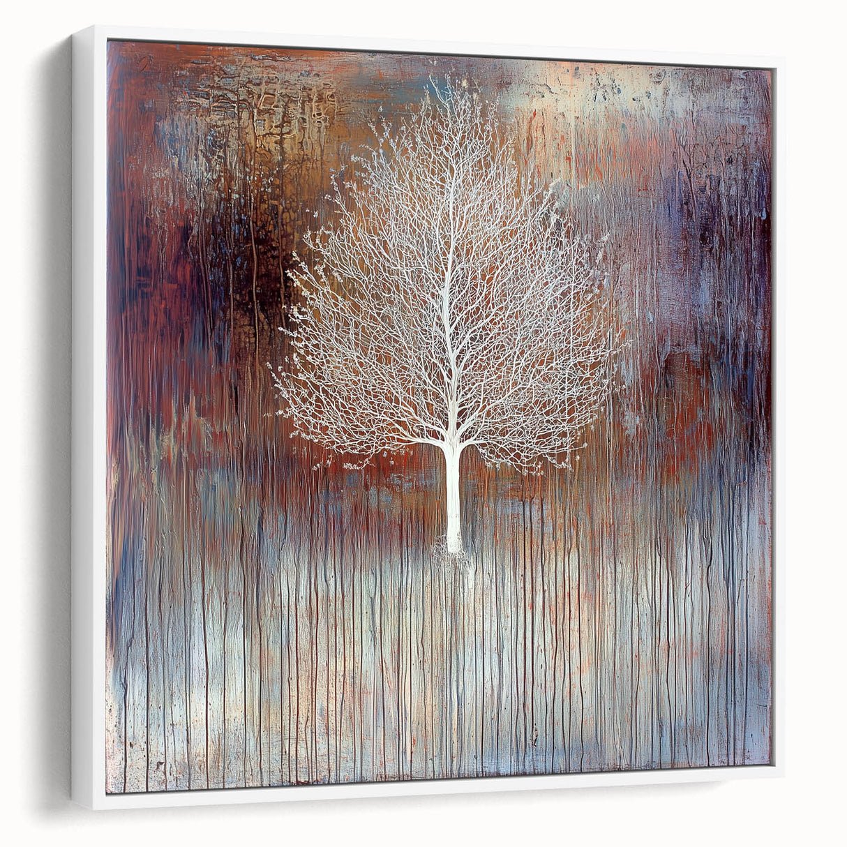 Framed canvas artwork displaying an abstract floral design in vibrant colors, set against a white background, showcasing a modern aesthetic ideal for home decor.