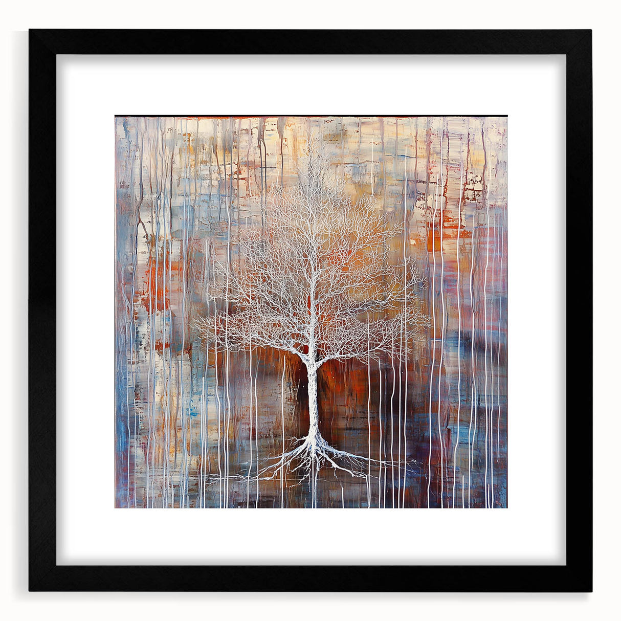 Abstract floral frame artwork in a black mat, showcasing vibrant colors and intricate designs, ideal for modern home decor and wall art displays.