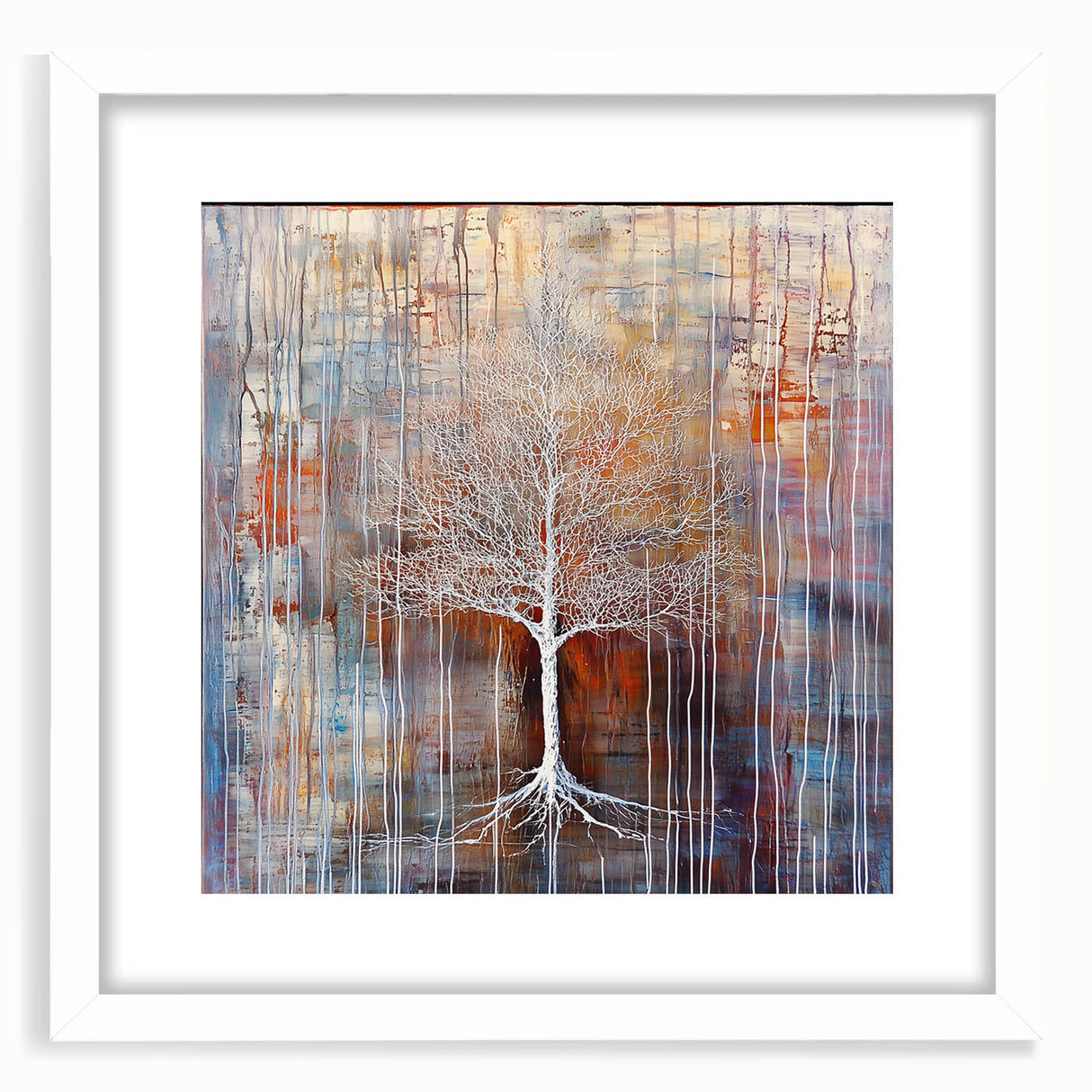 Abstract floral wall art frame with a white mat, showcasing vibrant colors and intricate designs, perfect for home decor or gallery displays.