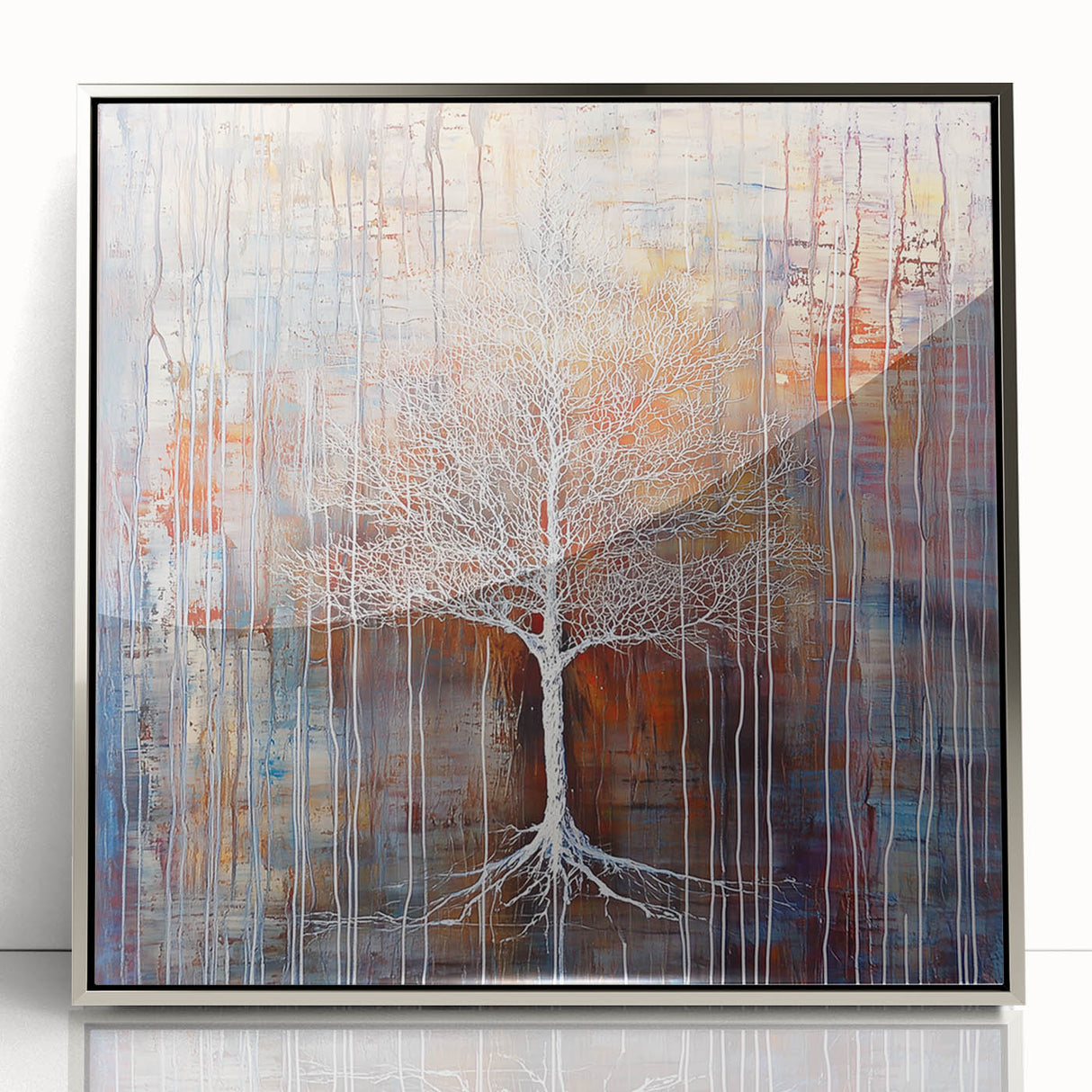 Framed acrylic artwork showcasing vibrant abstract floral designs in silver hues, adding a modern touch to home decor, ideal for contemporary spaces.