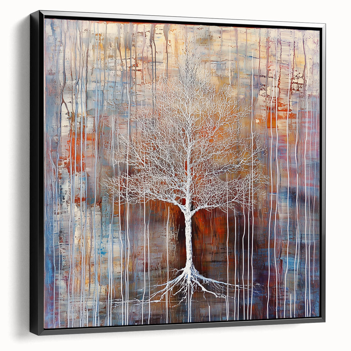 Framed canvas artwork depicting an abstract floral design with vibrant colors, showcased from a black side view, perfect for modern home decor.