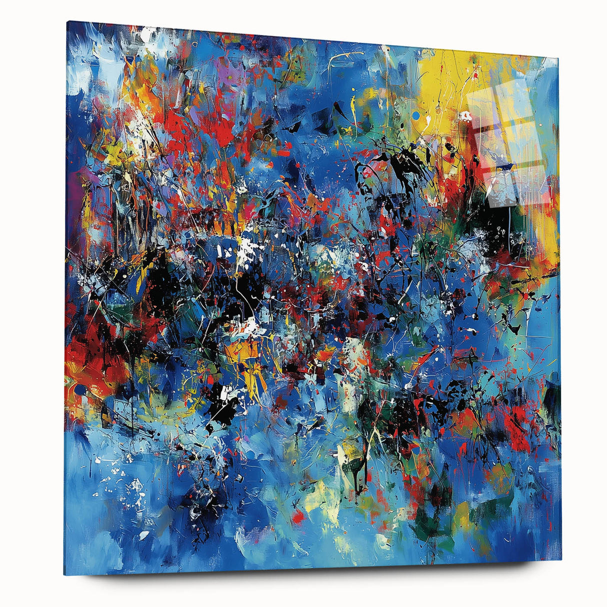 Colorful Abstract Wall Art – Bold Royal Blue, Red & Yellow Canvas