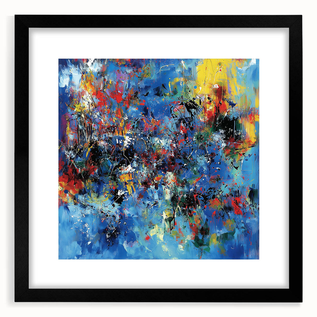 Colorful Abstract Wall Art – Bold Royal Blue, Red & Yellow Canvas
